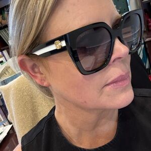 Gucci GG1300S 004 Sunglasses Black White Gray Lens Oversize Square LIKE NEW